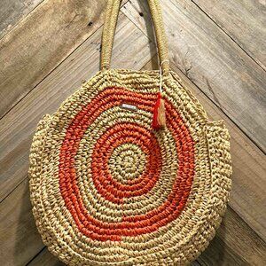 Sun 'N' Sand, Jute and Orange Beach Bag Shoulder Tote, Sun 'N' Sand, LIKE NEW
